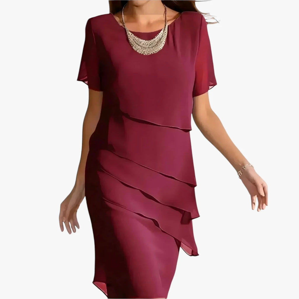 Dame Elegant Midi Sommerkjole med Flæser