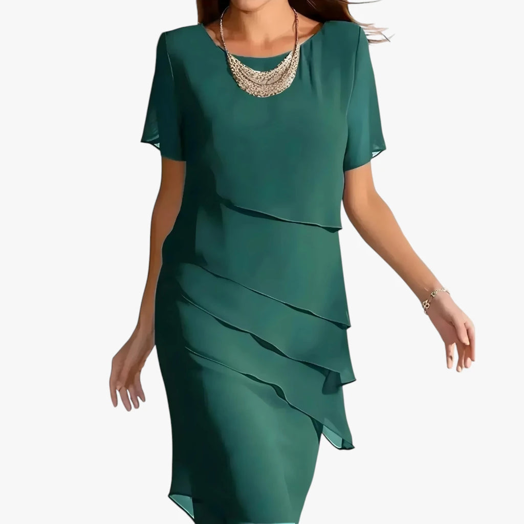 Dame Elegant Midi Sommerkjole med Flæser