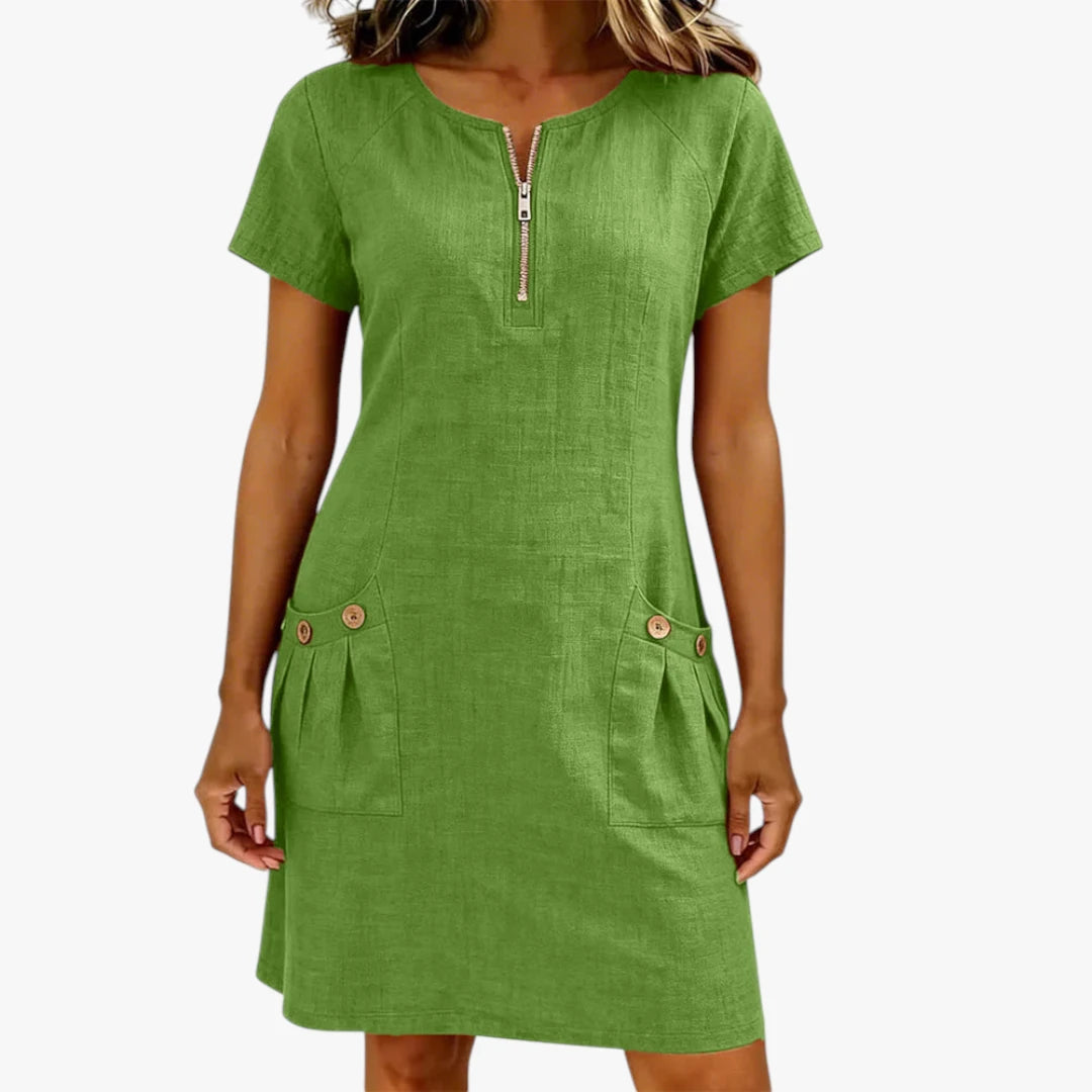 Dame Sommer Mini Kjole med Lynlås og Knapper