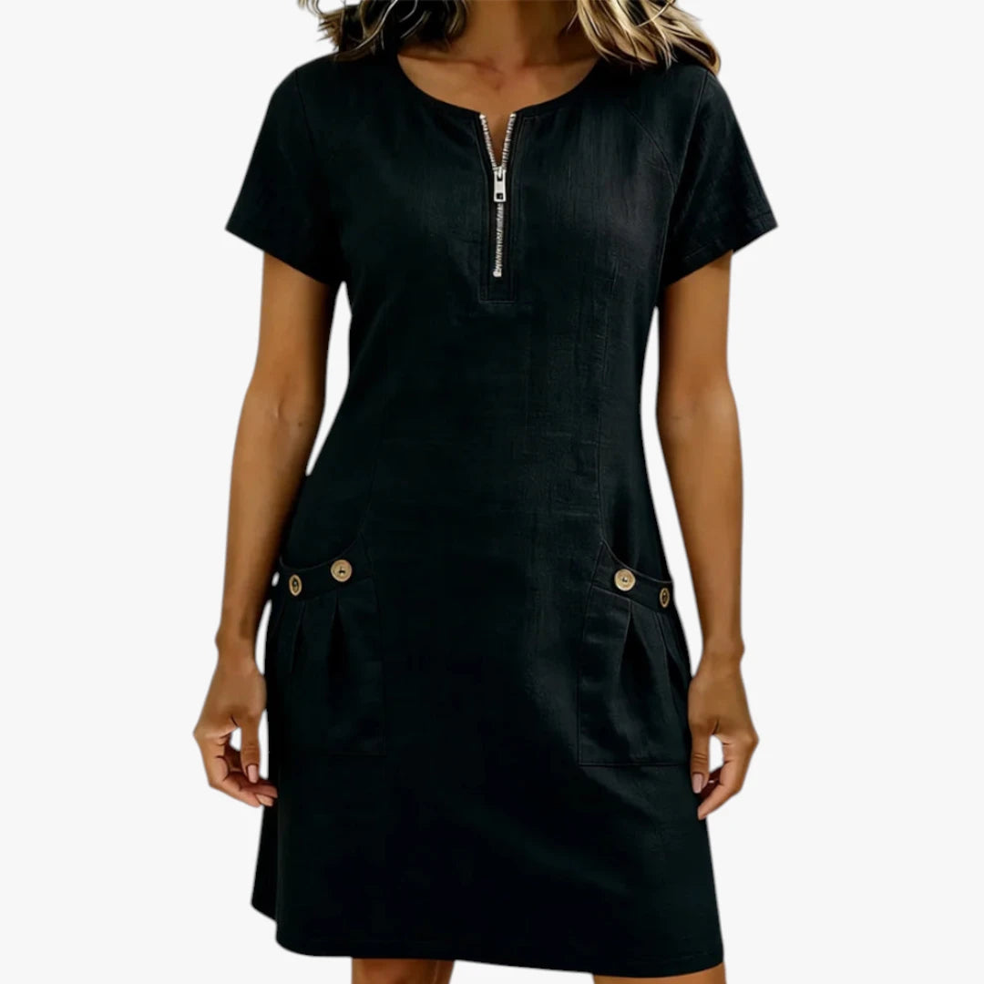 Dame Sommer Mini Kjole med Lynlås og Knapper