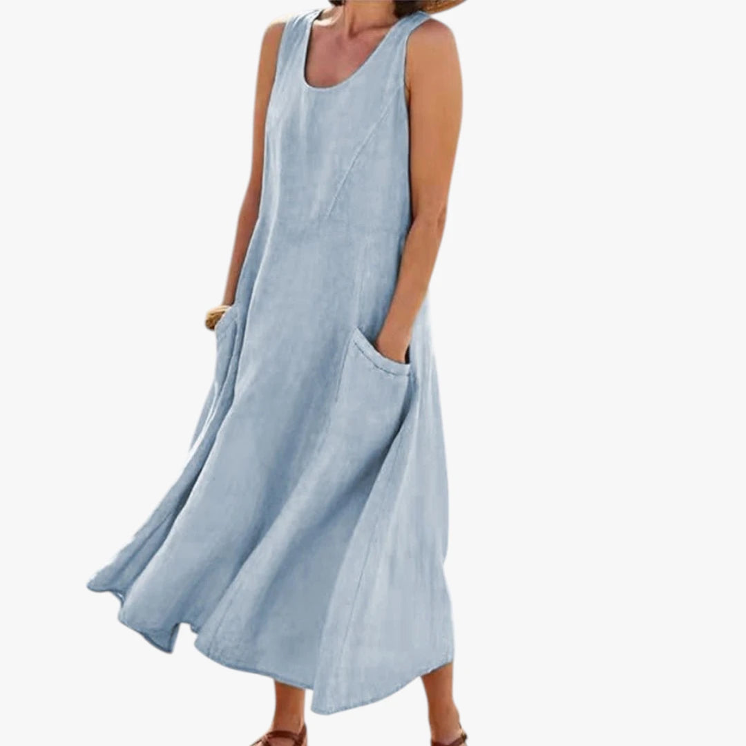 Dame Elegant Maxi Sommerkjole med Lommer og Uden Ærmer
