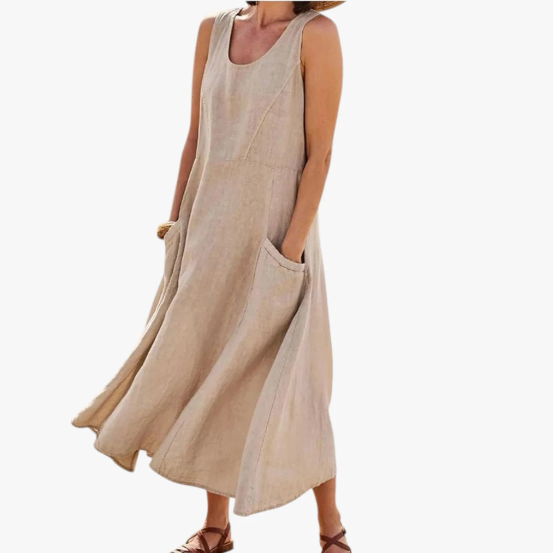 Dame Elegant Maxi Sommerkjole med Lommer og Uden Ærmer