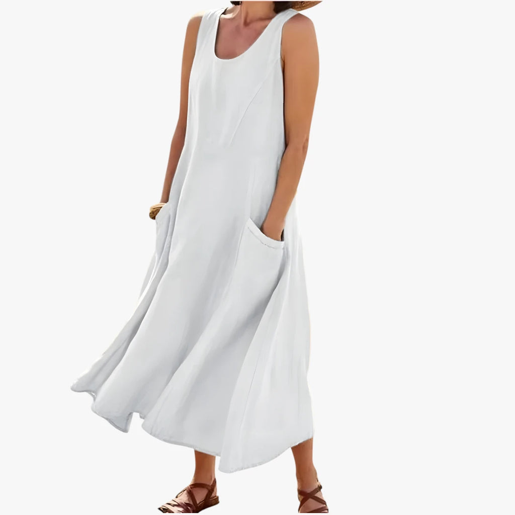 Dame Elegant Maxi Sommerkjole med Lommer og Uden Ærmer