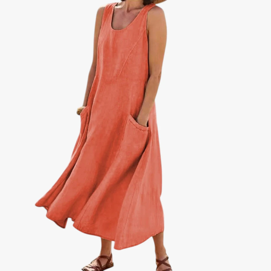 Dame Elegant Maxi Sommerkjole med Lommer og Uden Ærmer