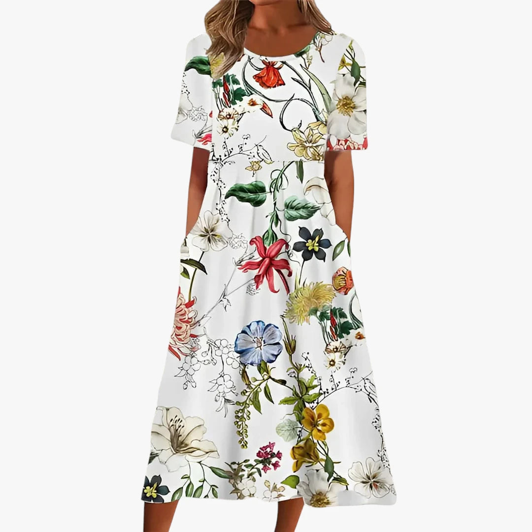 Dame Elegant Midi Sommerkjole med Blomster