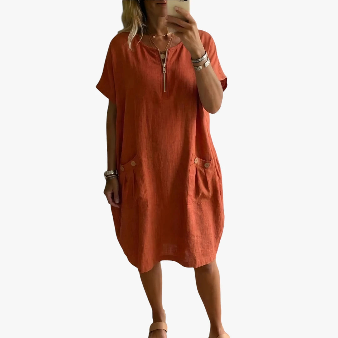 Dame Sommer Mini Kjole med V-udskæring og Knapper