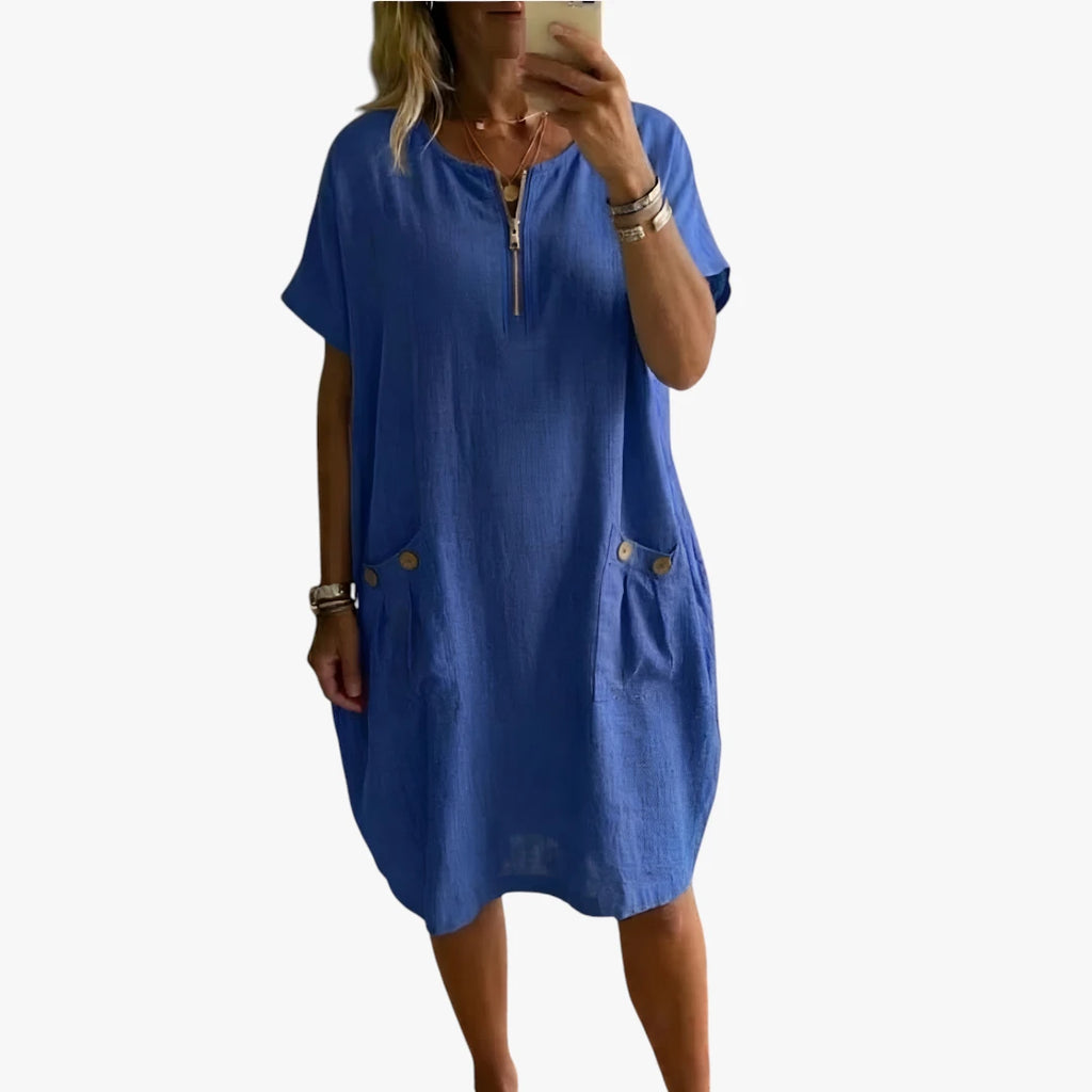 Dame Sommer Mini Kjole med V-udskæring og Knapper