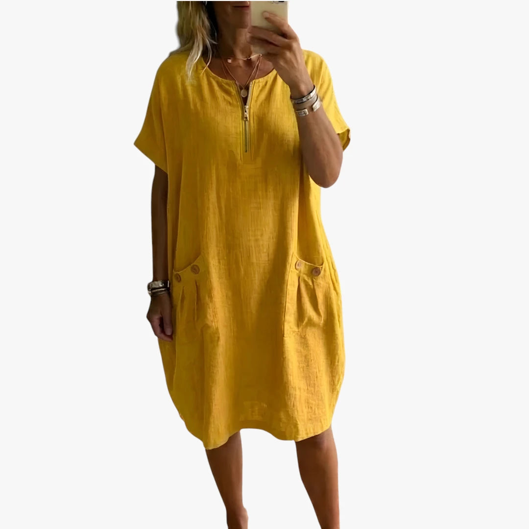 Dame Sommer Mini Kjole med V-udskæring og Knapper