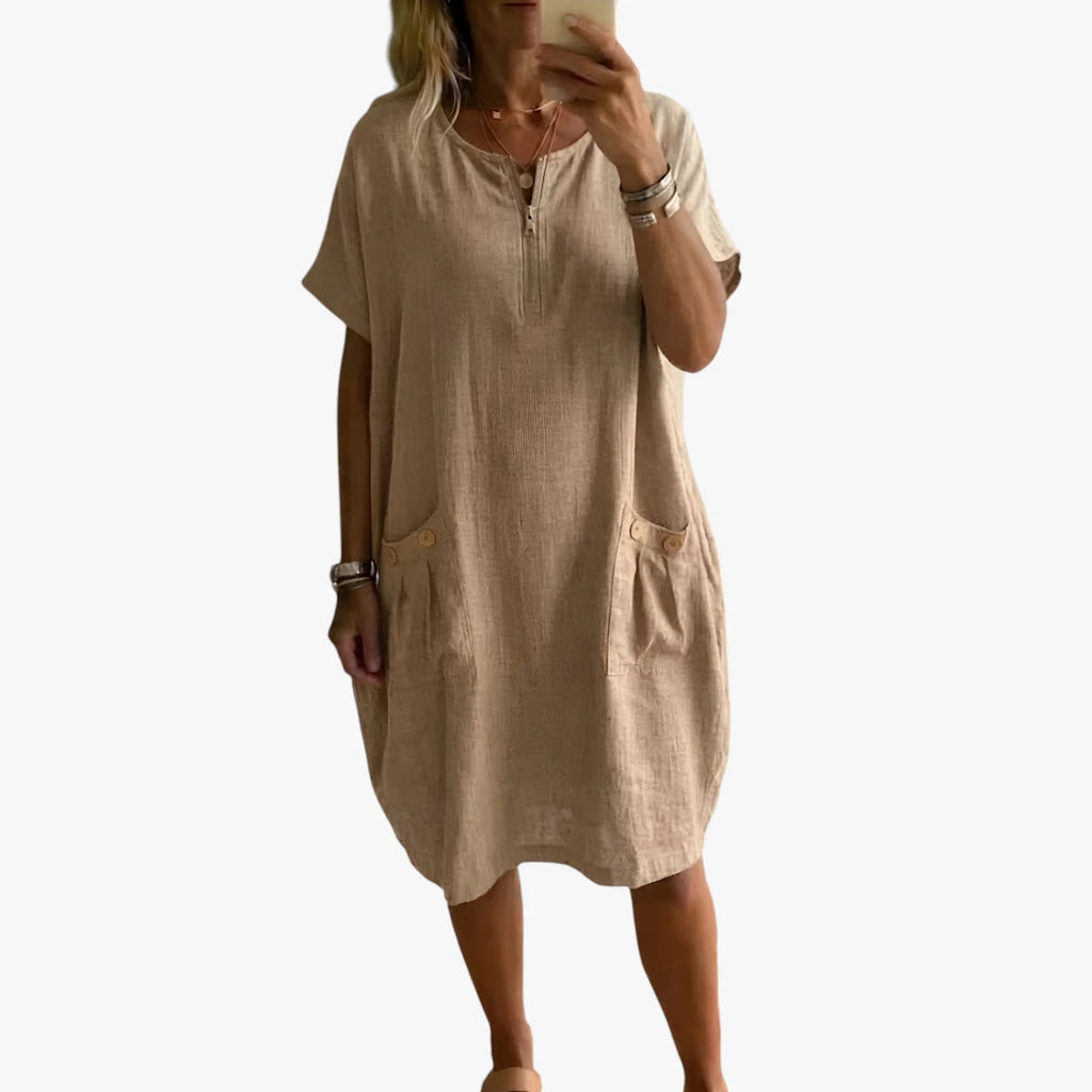 Dame Sommer Mini Kjole med V-udskæring og Knapper