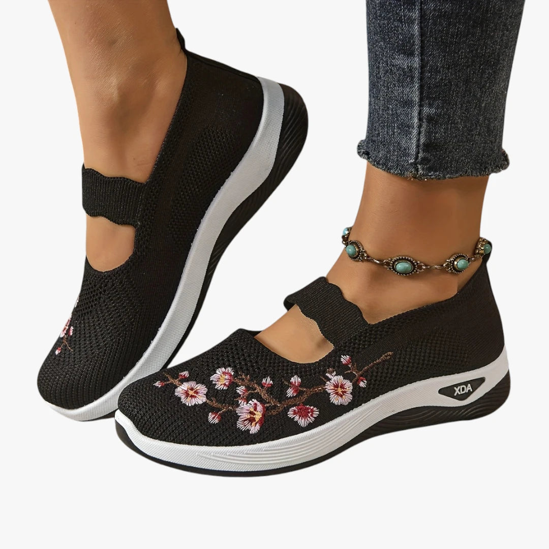 Dame Lette Slip-on Sneakers med Svangstøtte og Broderi