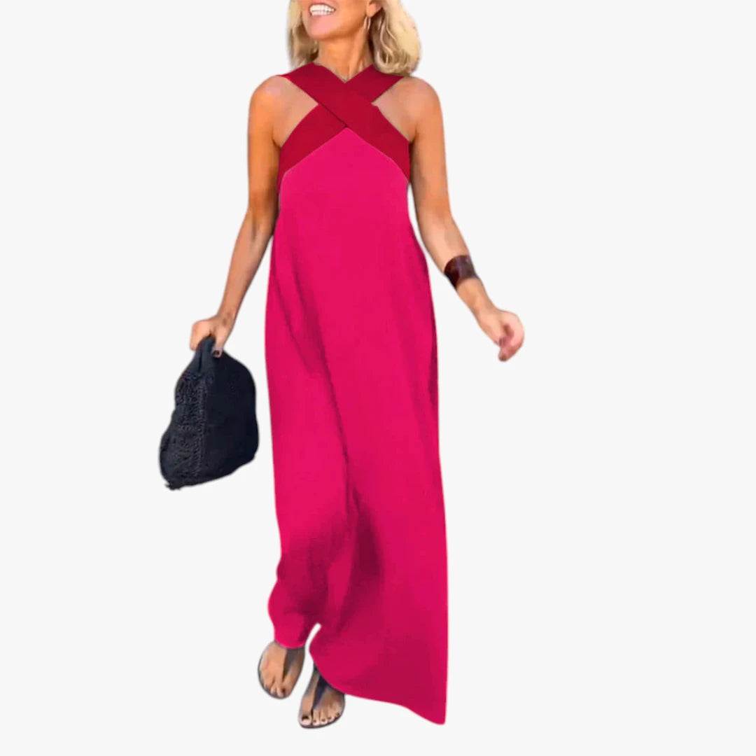 Dame Elegant Maxi Sommerkjole med Halterneck og Åben Ryg