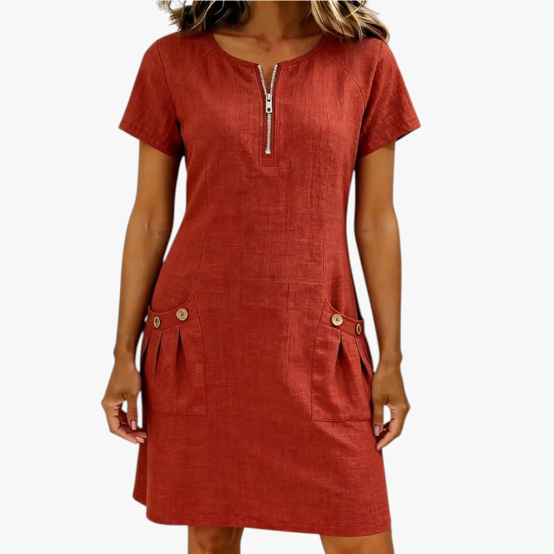 Dame Sommer Mini Kjole med Lynlås og Knapper