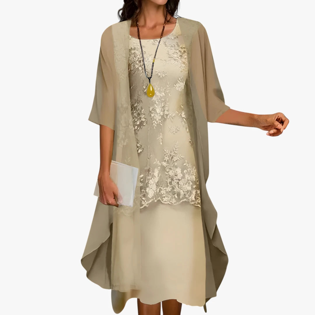 Dame Blomstret Midi Festkjole med Blonder