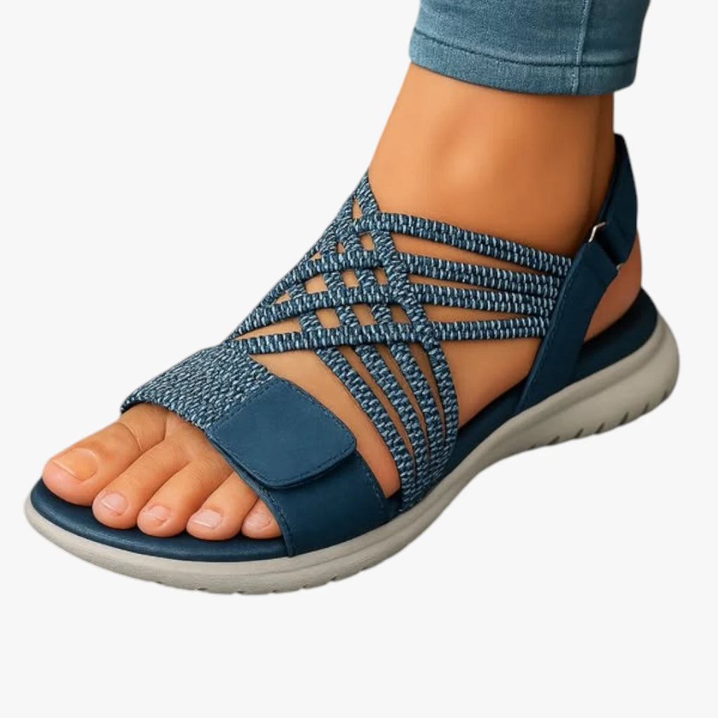 Dame Flettede Flade Sandaler med Svangstøtte og Velcro