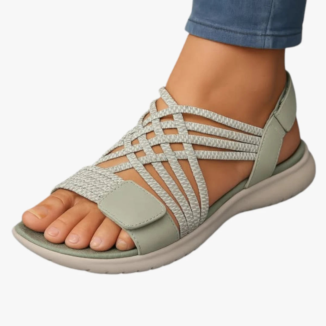 Dame Flettede Flade Sandaler med Svangstøtte og Velcro