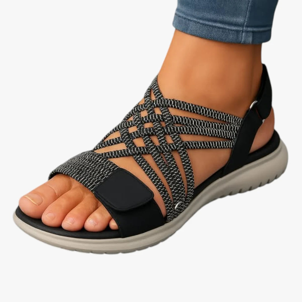 Dame Flettede Flade Sandaler med Svangstøtte og Velcro