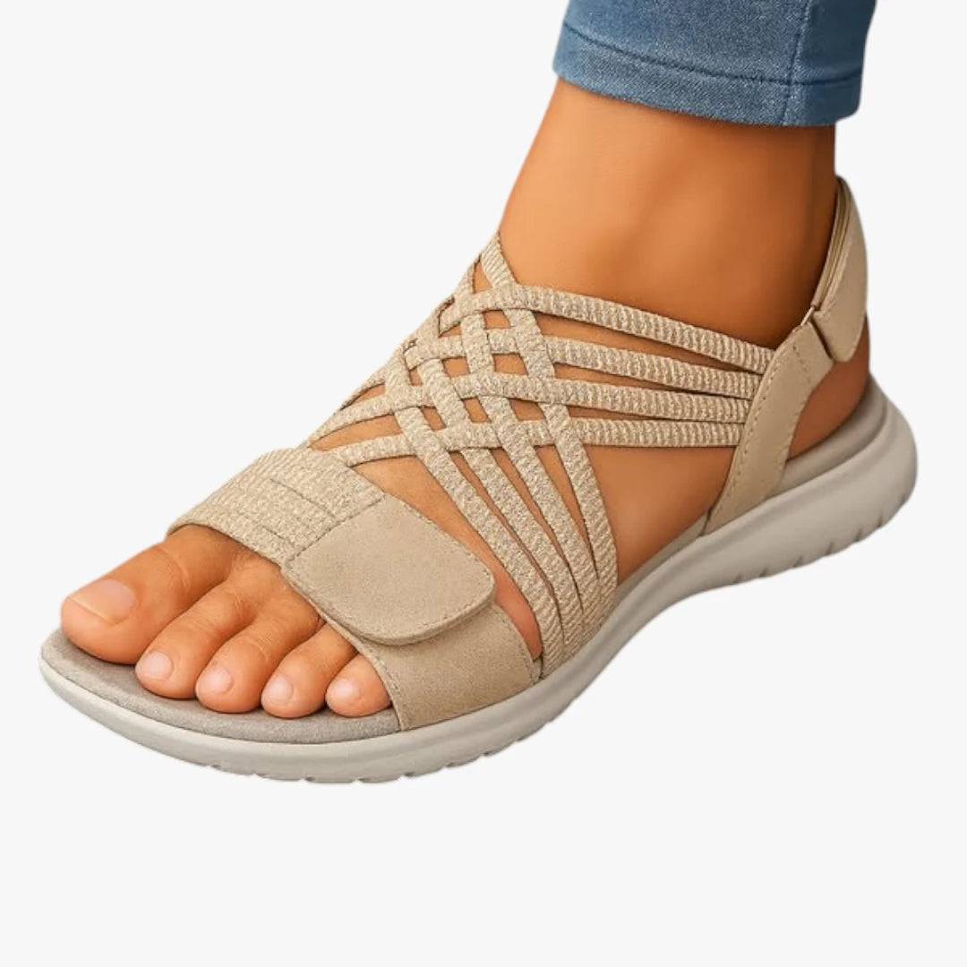 Dame Flettede Flade Sandaler med Svangstøtte og Velcro