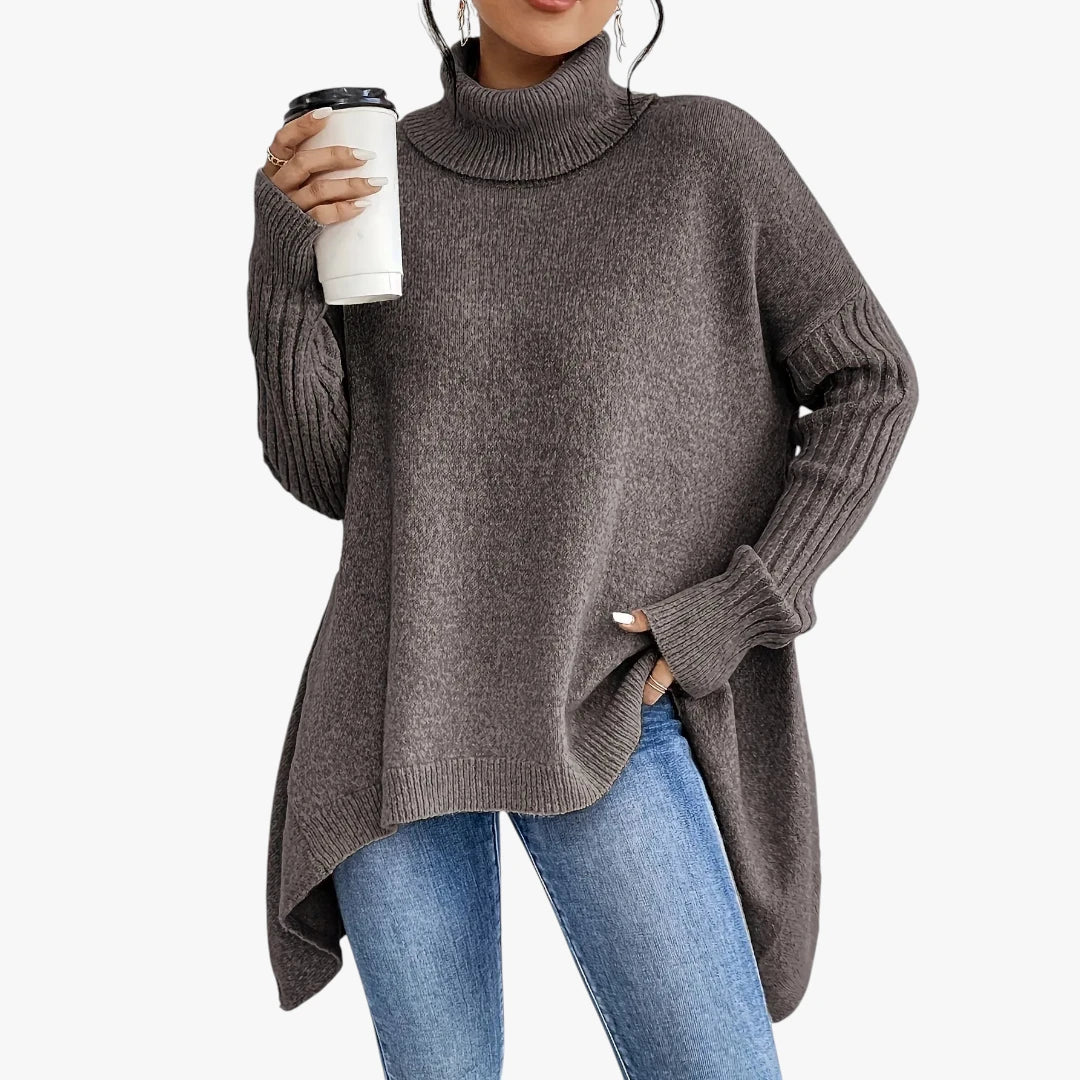 Dame Lang Oversize Sweater med Rullekrave