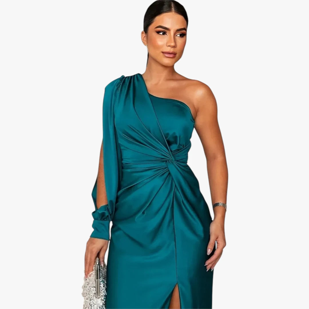 Dame One Shoulder Maxi Kjole til Bryllup med Slids