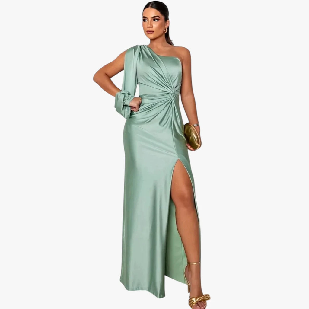 Dame One Shoulder Maxi Kjole til Bryllup med Slids