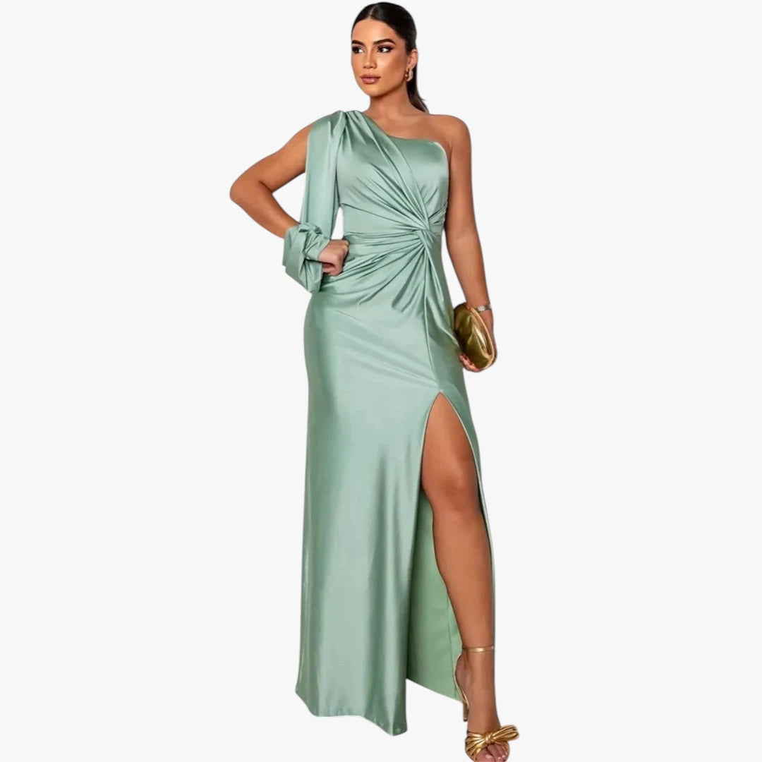 Dame One Shoulder Maxi Kjole til Bryllup med Slids