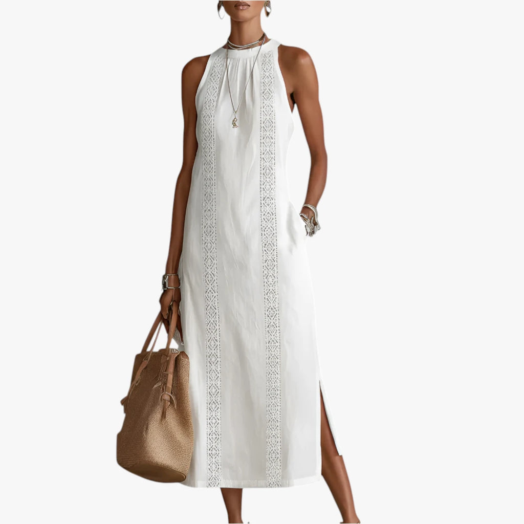 Dame Elegant Midi Sommerkjole med Halterneck