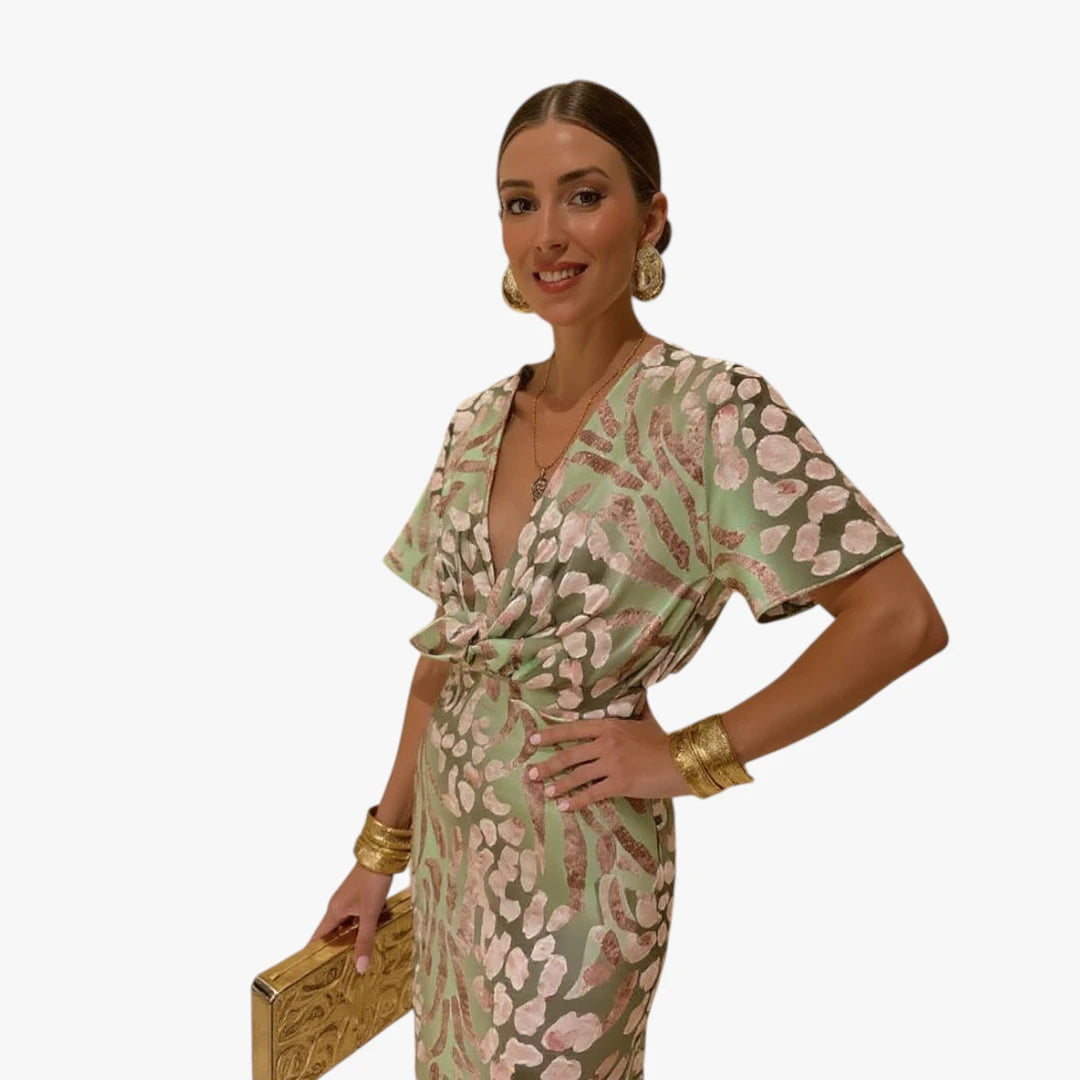 Dame Elegant Midi Selskabskjole med V-udskæring