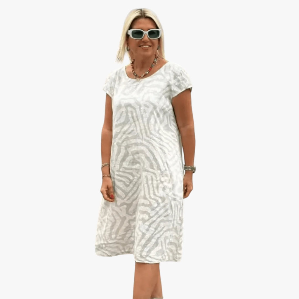 Dame Boho Midi Sommerkjole med Rund Hals og Lommer