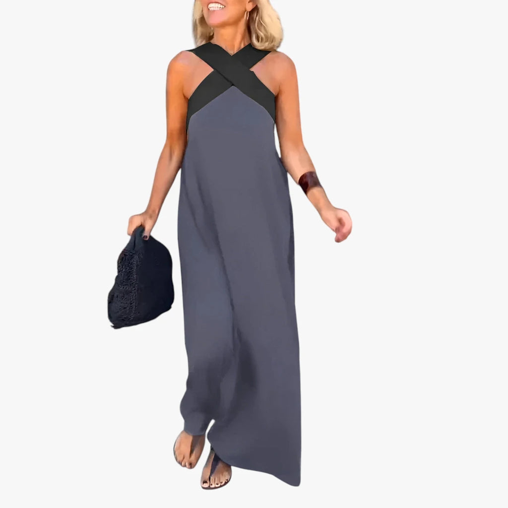 Dame Elegant Maxi Sommerkjole med Halterneck og Åben Ryg