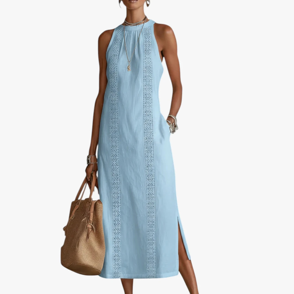 Dame Elegant Midi Sommerkjole med Halterneck