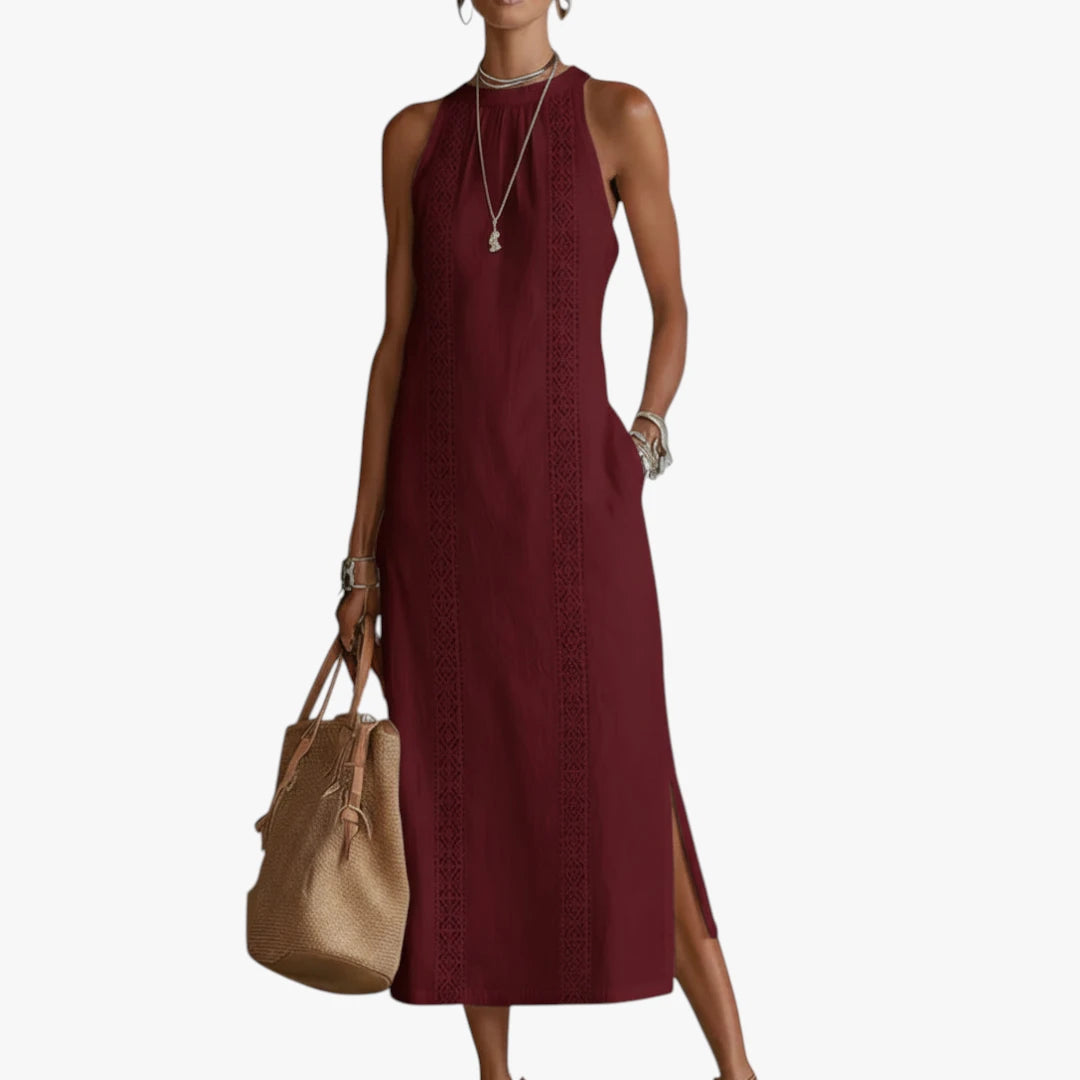 Dame Elegant Midi Sommerkjole med Halterneck