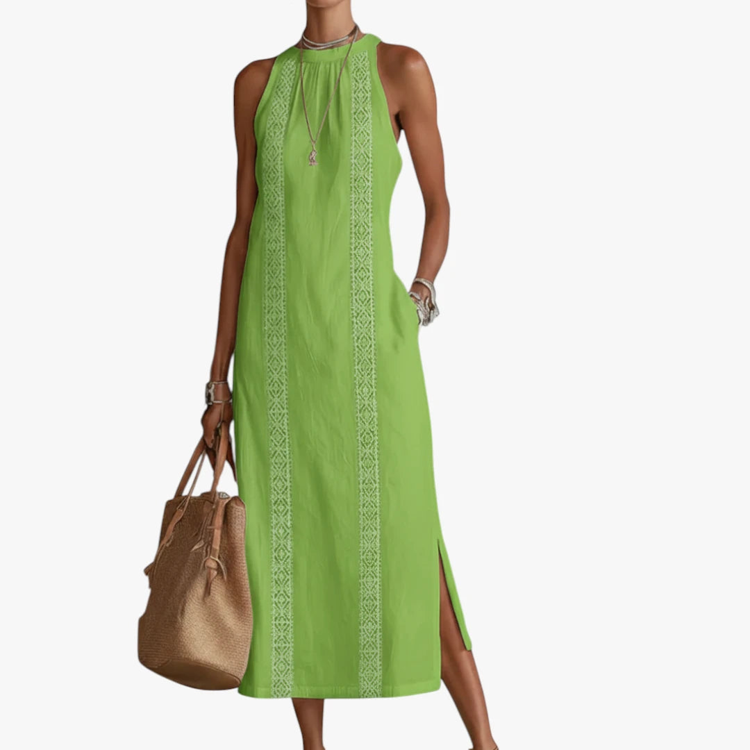 Dame Elegant Midi Sommerkjole med Halterneck