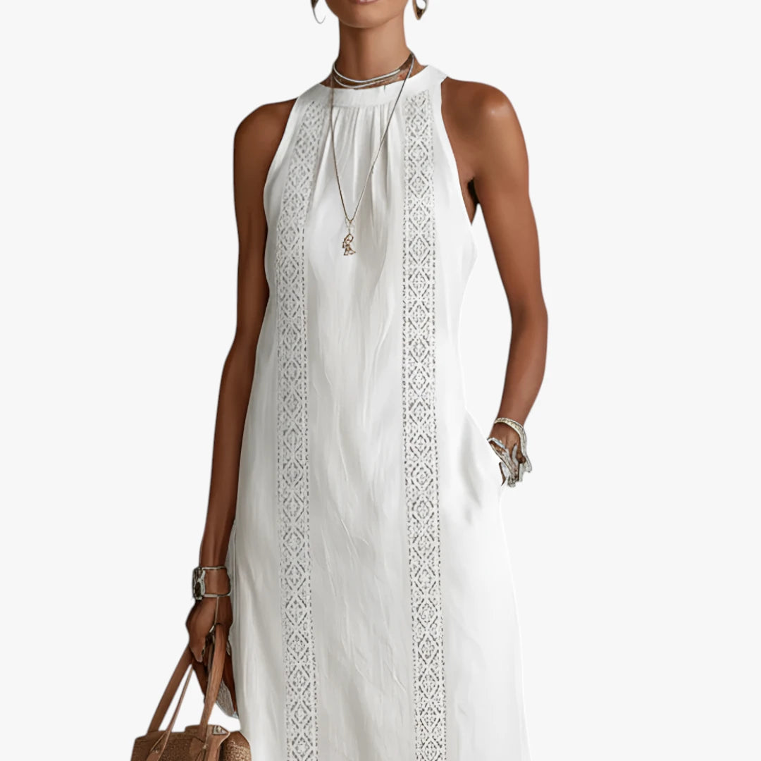 Dame Elegant Midi Sommerkjole med Halterneck