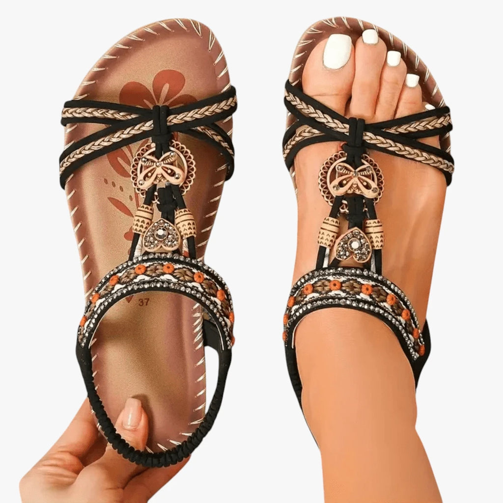 Dame Sunde Flade Sandaler med Perler og Rem
