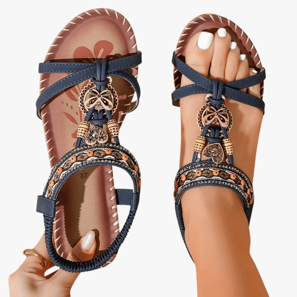 Dame Sunde Flade Sandaler med Perler og Rem