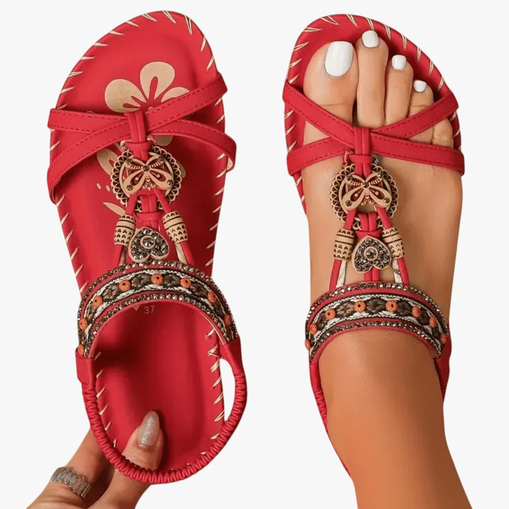 Dame Sunde Flade Sandaler med Perler og Rem