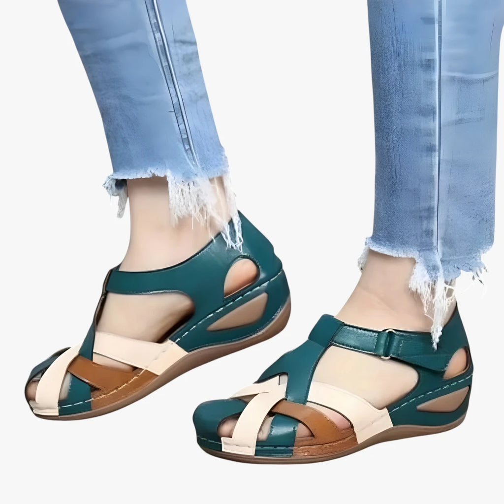 Dame Lukkede Sandaler med Kilehæl og Velcro