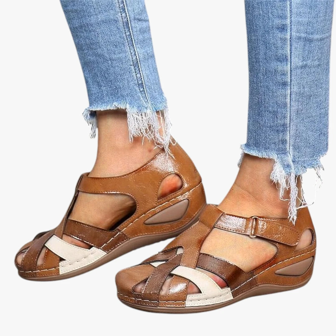 Dame Lukkede Sandaler med Kilehæl og Velcro