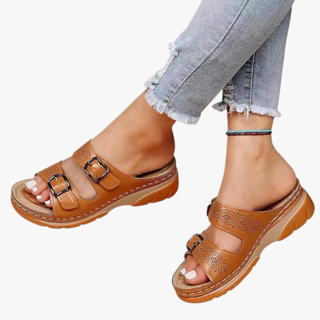 Dame Sandaler med Plateau og Kilehæl med Rem