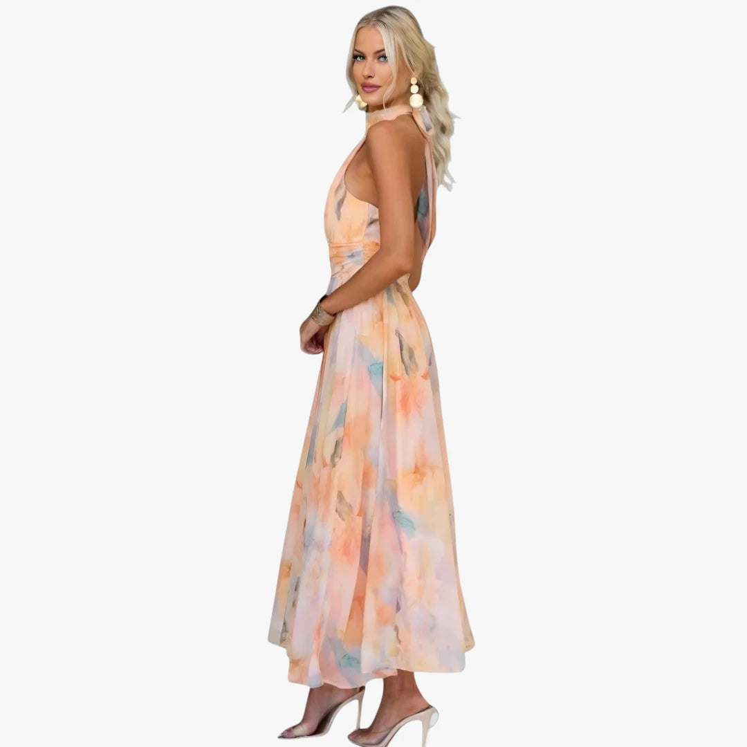 Dame Elegant Maxi Sommerkjole med Halterneck